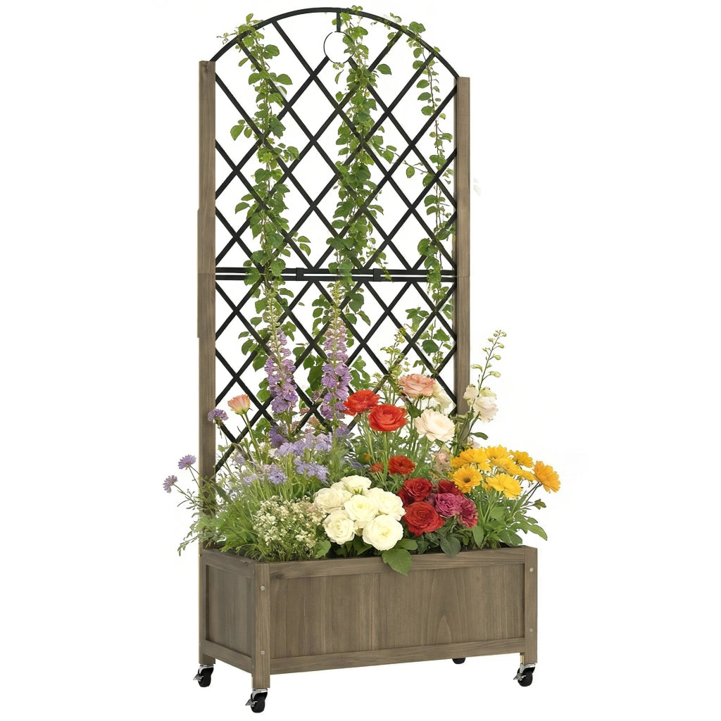 Fioriera Legno Griglia Metallo con Ruote per Piante Rampicanti ¨C zephmum ¨C 72x36x168 cm