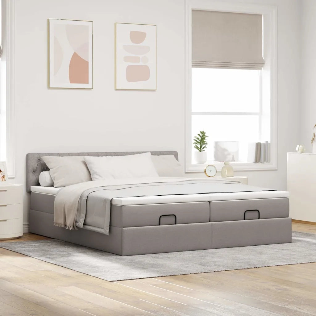 Struttura Letto Pouf con Materassi Tortora 180x200cm in Tessuto 3312868