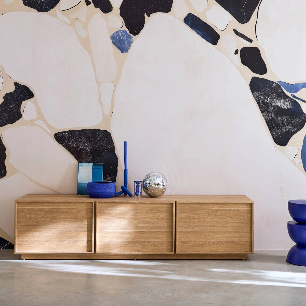 Mobile tv decorativo in legno 3 ante 180cm, marrone naturale