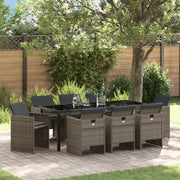 Set da Pranzo Giardino 9 Pezzi con Cuscini Grigio Polyrattan