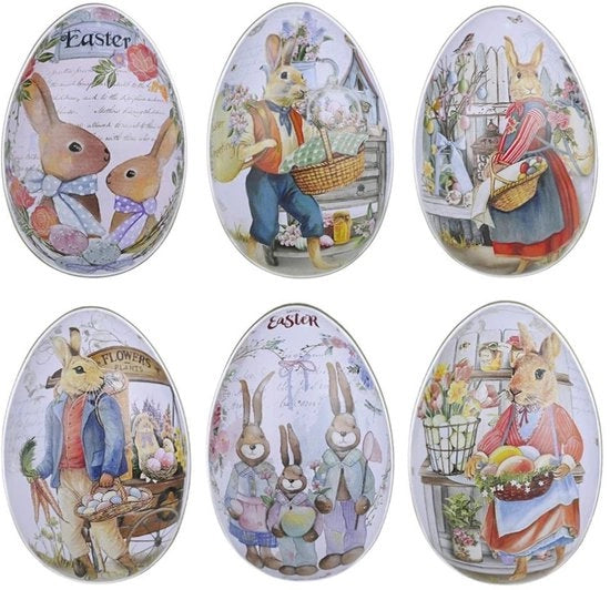 Scatola di metallo per doni - 6 pezzi - Piccola dimensione - Scatole di metallo per conservazione - Ideali per regali - Confezione di pasqua per coniglio - Dozzina di caramelle - Piccola forma - Scatole di metallo per conservazione