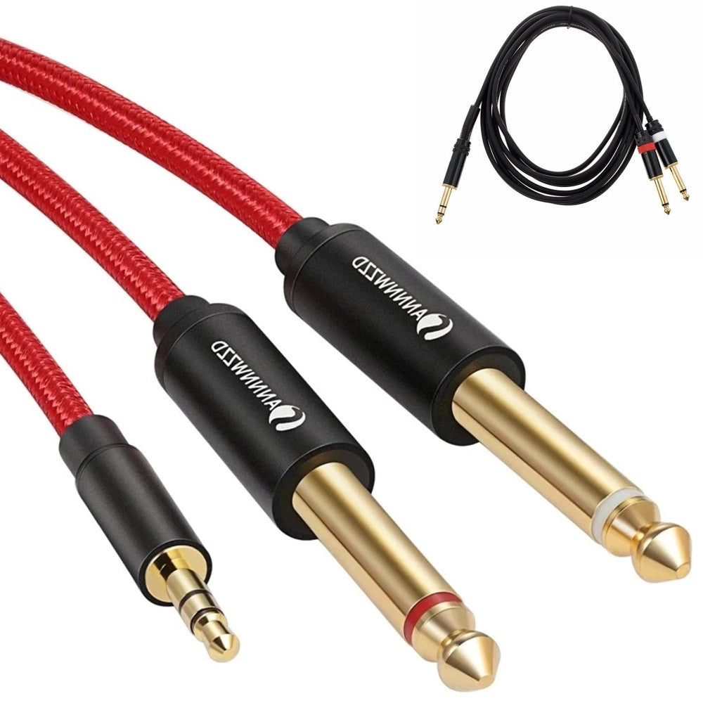Trade Shop - Cavo Audio Aux 3.5mm Maschio A Doppio Cavo Jack 6.5mm Maschio Mono Ajack-01 1.5mt -