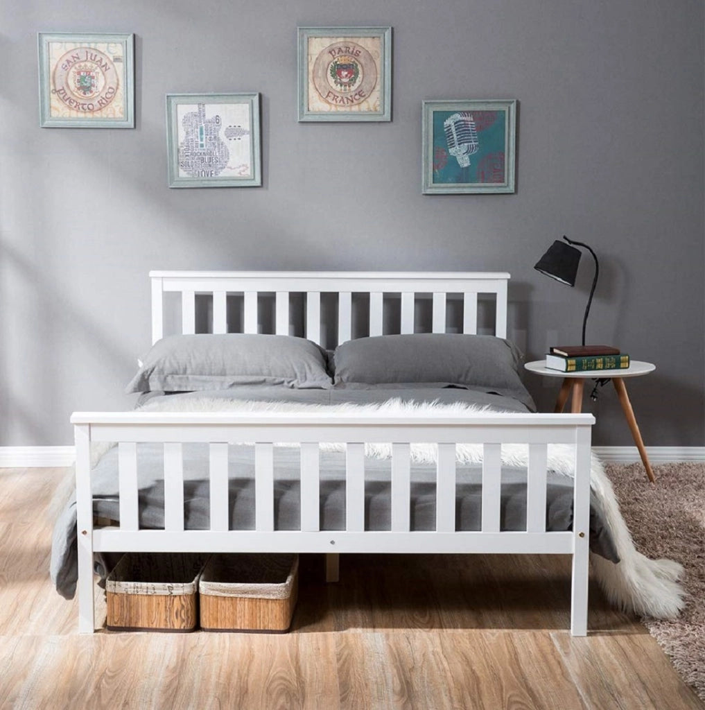 Letto in legno bianco 140 x 200 cm con rete a doghe