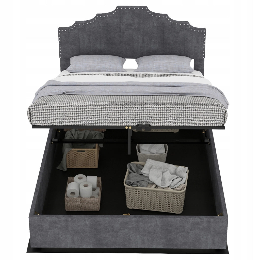 Letto imbottito alto 160x200 grigio - Xylo - Meccanismo pneumatico