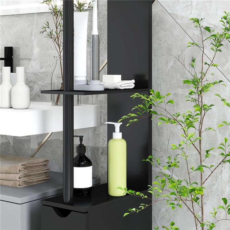 COLONNA BAGNO CON 2 RIPIANI E 2 ARMADIETTI MOBILE ALTO SALVASPAZIO 15.2X29.8X118 CM NERO