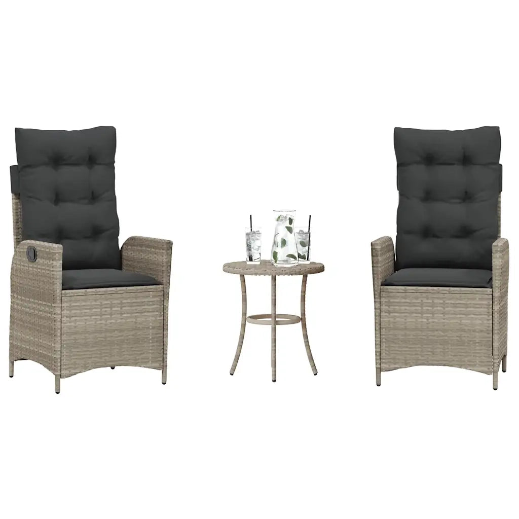 Set da Bistr¨° 3 pz | Set Salotto da Giardino con Cuscini Grigio Chiaro in Polyrattan