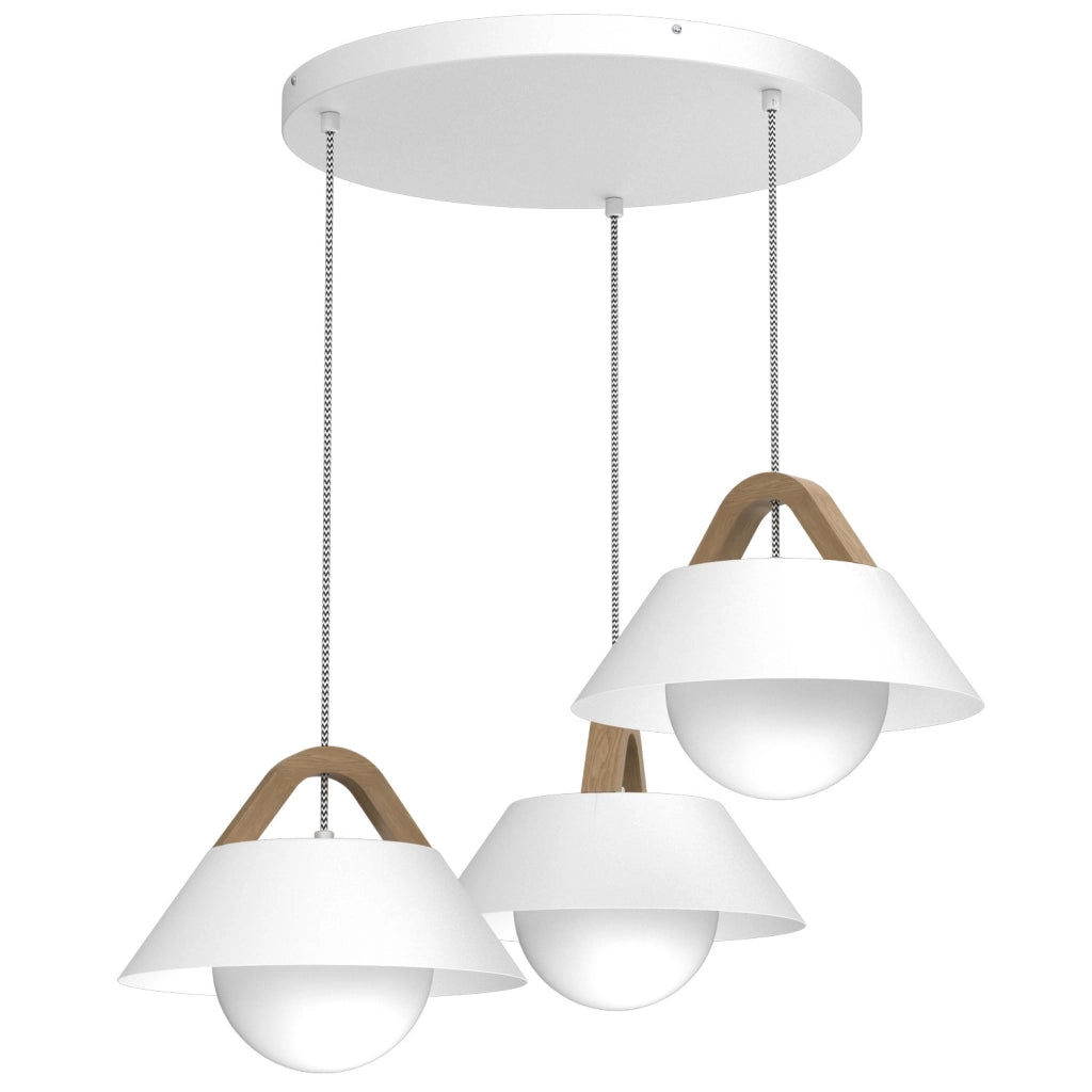 Lampada a sospensione Funda 3xE27 bianca legno Luminex