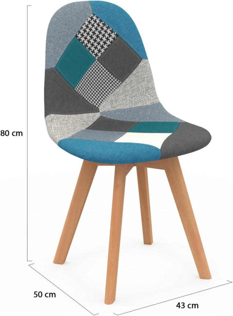 Set di 4 sedie da pranzo scandinavo con motivo patchwork blu SARA
