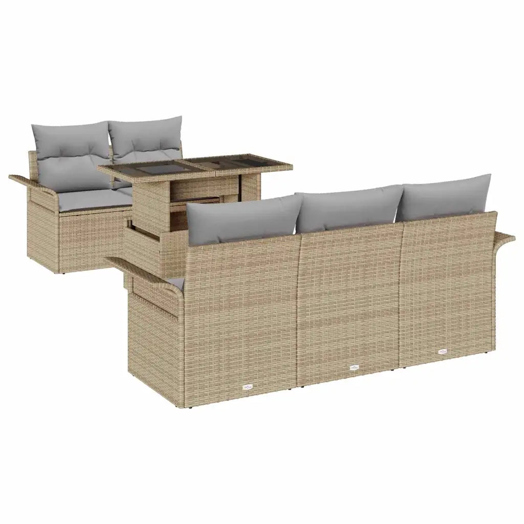 Set Divano da Giardino 6 pcs Beige Rattan in Polipropilene