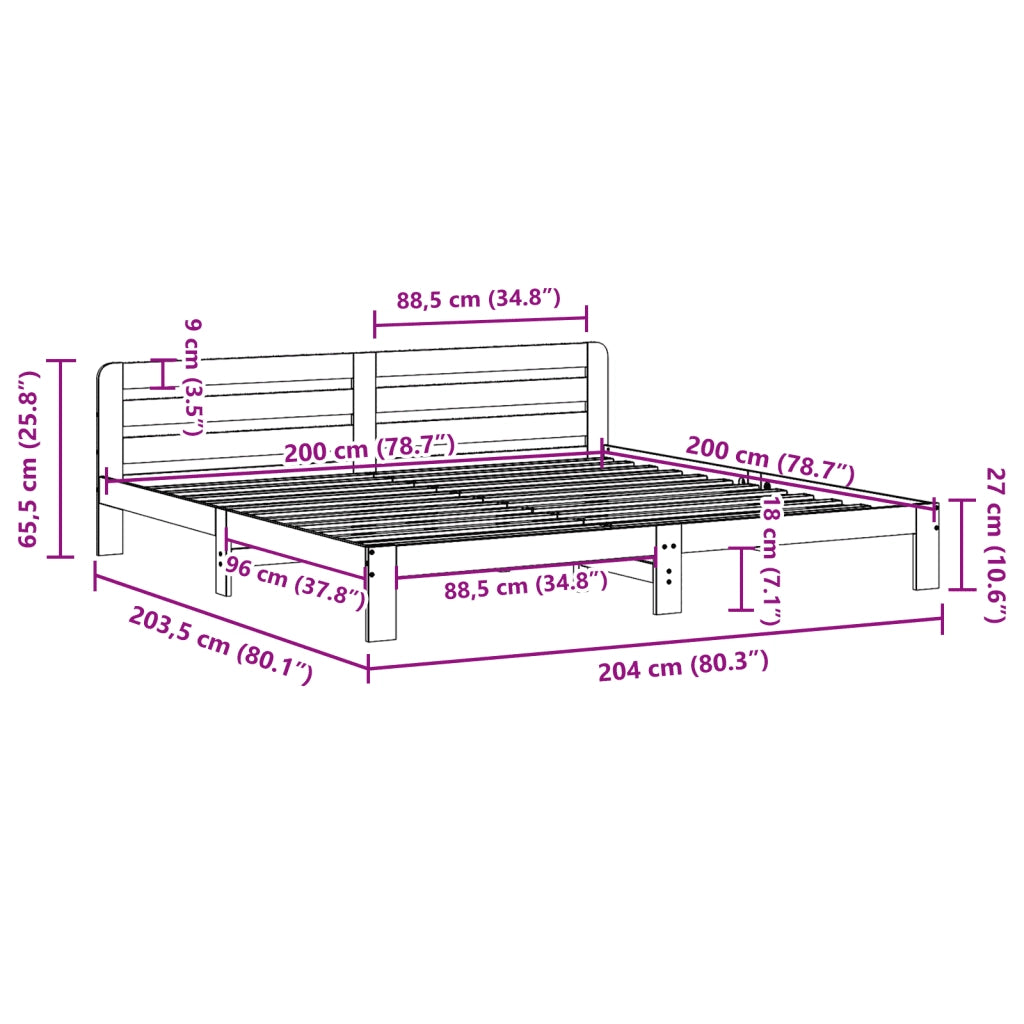 Letto senza Materasso 200x200 cm in Legno Massello di Pino