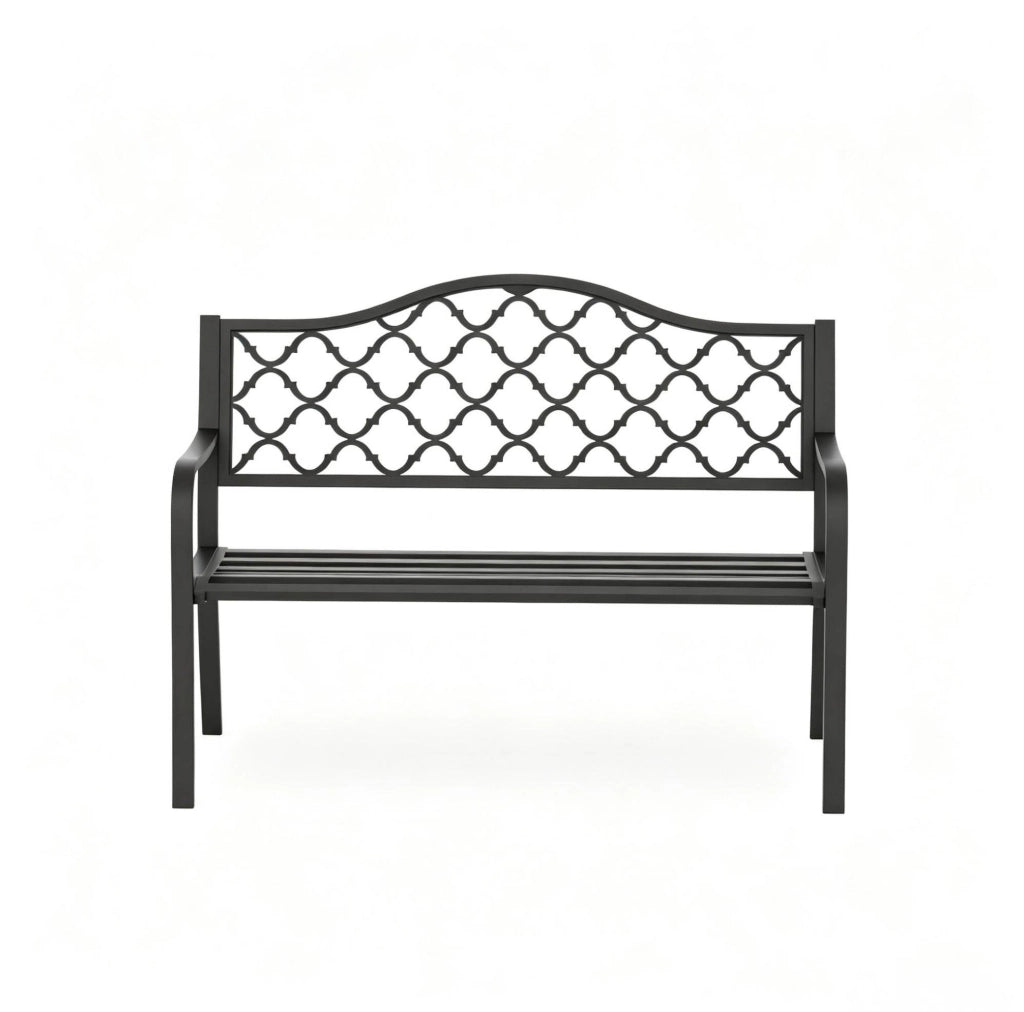 Panca da giardino a 3 posti con schienale alto; 128x60x89 cm; in metallo nero