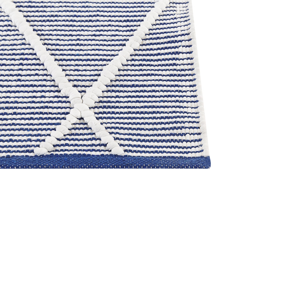 Tappeto in cotone blu e beige motivo a geometrico 80 x 150 cm camera da letto soggiorno ingresso