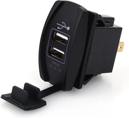 Caricabatteria doppio USB auto DC 12 V-24 V LED blu 5V 3.1A - Interruttore di alimentazione ARB.