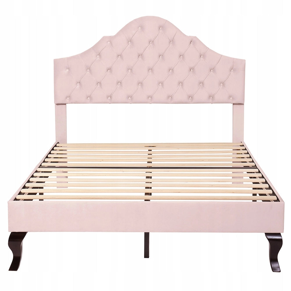 Letto imbottito 140x200 - Xylo - Testiera regolabile in velluto, legno, rosa