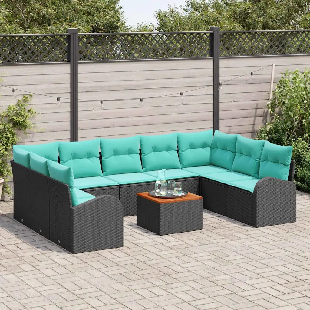 Set Divano da Giardino 10 pcs Nero e Turchese polyrattan 3356296