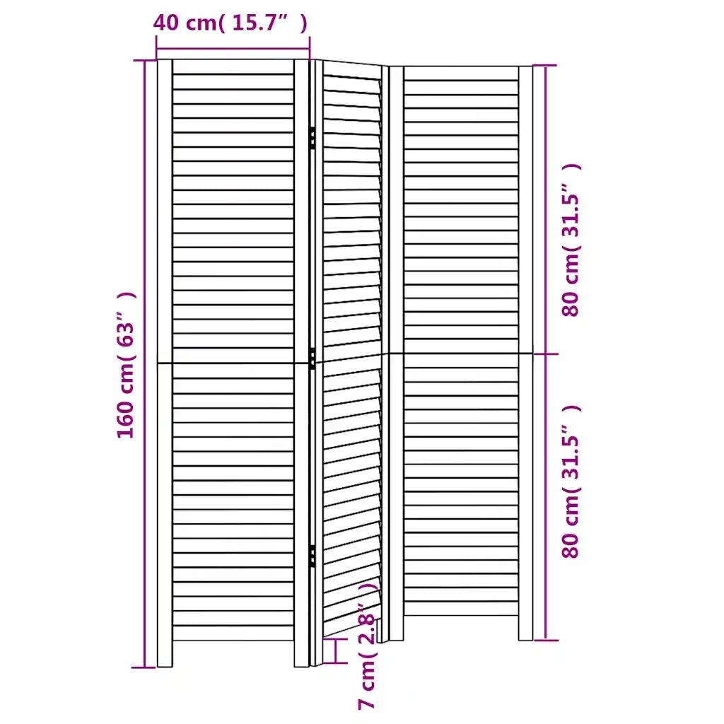 Divisorio Ambienti 3Pannelli Bianco Legno Massello di Paulownia 358829