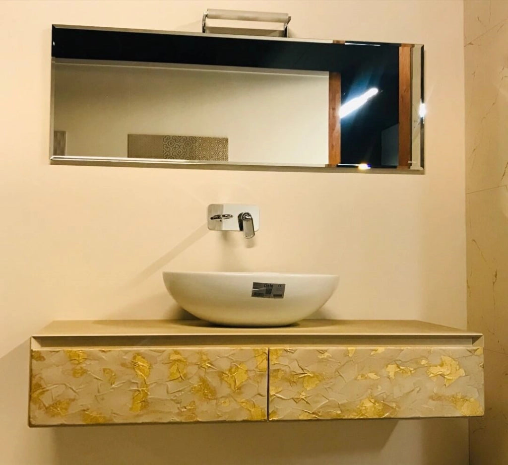 Mobile Bagno Prestigioso 140 70+70 Materia Resina Oro Satile R1 - Orlandi Bagno