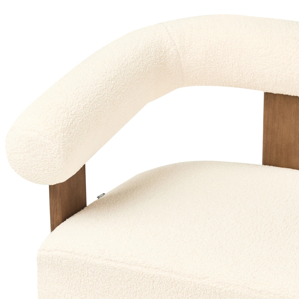 Divano a 2 posti Boucle bianco sporco e Marrone Scuro stile retrò gambe in legno