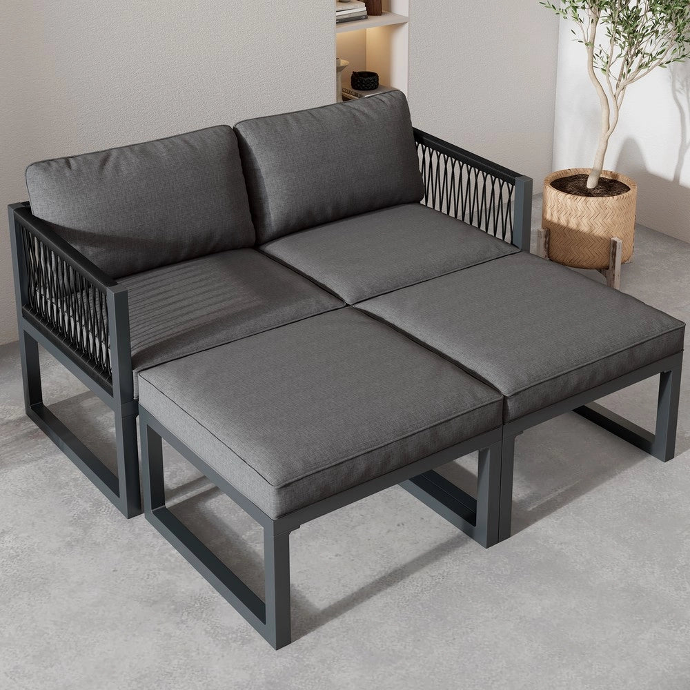 Set da giardino lounge - Zephmum- 2 poltrone + 2 pouf, regolabile, per interni/esterni