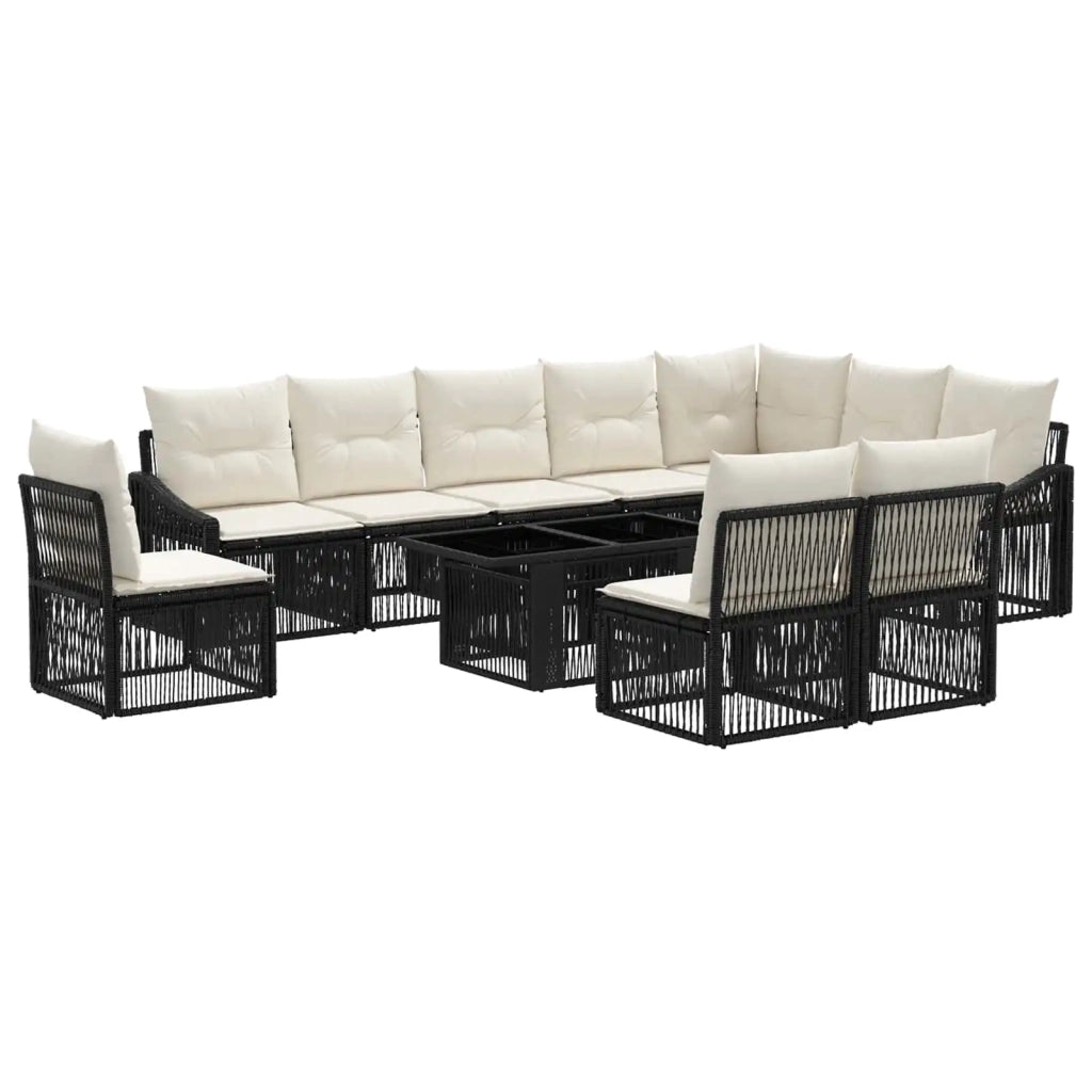 Set Divano da Giardino 11 pz Nero e Bianco Crema polyrattan 3437263