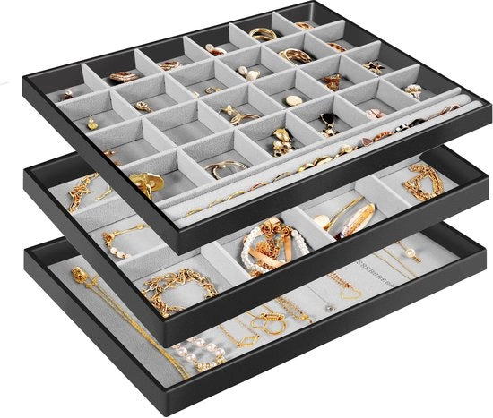Organizzatore per gioielli 3 in 1, set di accessori per cassetti, organizzatore per gioielli staccabile per orecchini, bracciali, anelli, orologi - Nero