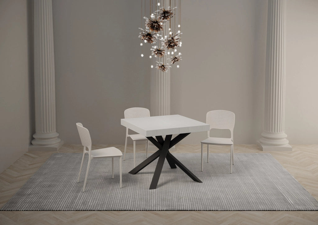 Tavolo allungabile 90x90/194 cm Clerko Bianco Frassino gambe Antracite
