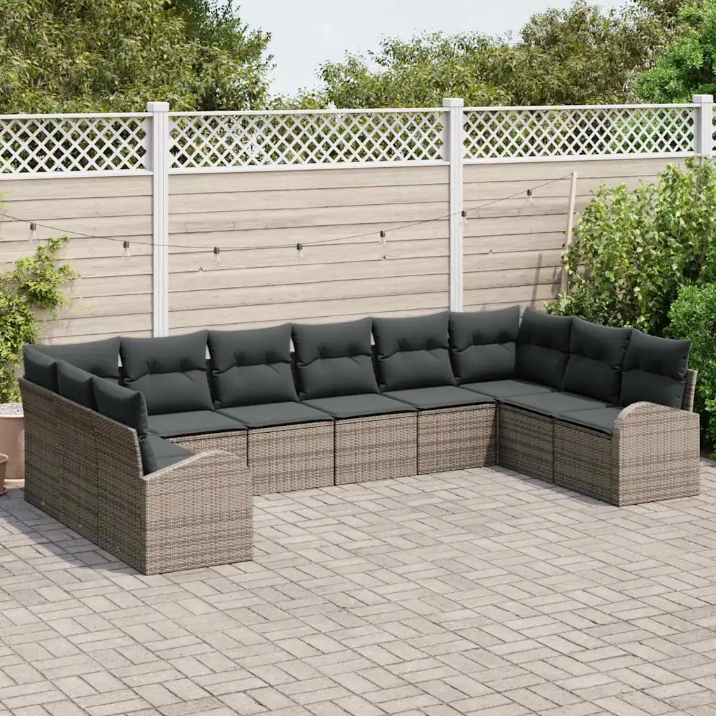 Set Divano da Giardino con cuscino 10 pcs Grigio polyrattan 3354888