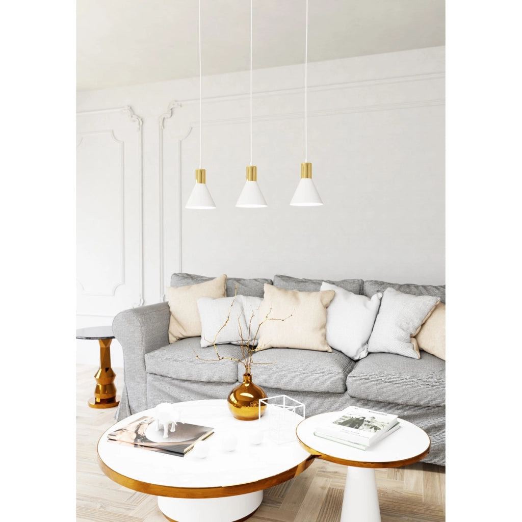 Lampada a sospensione Rosa in acciaio bianco e oro