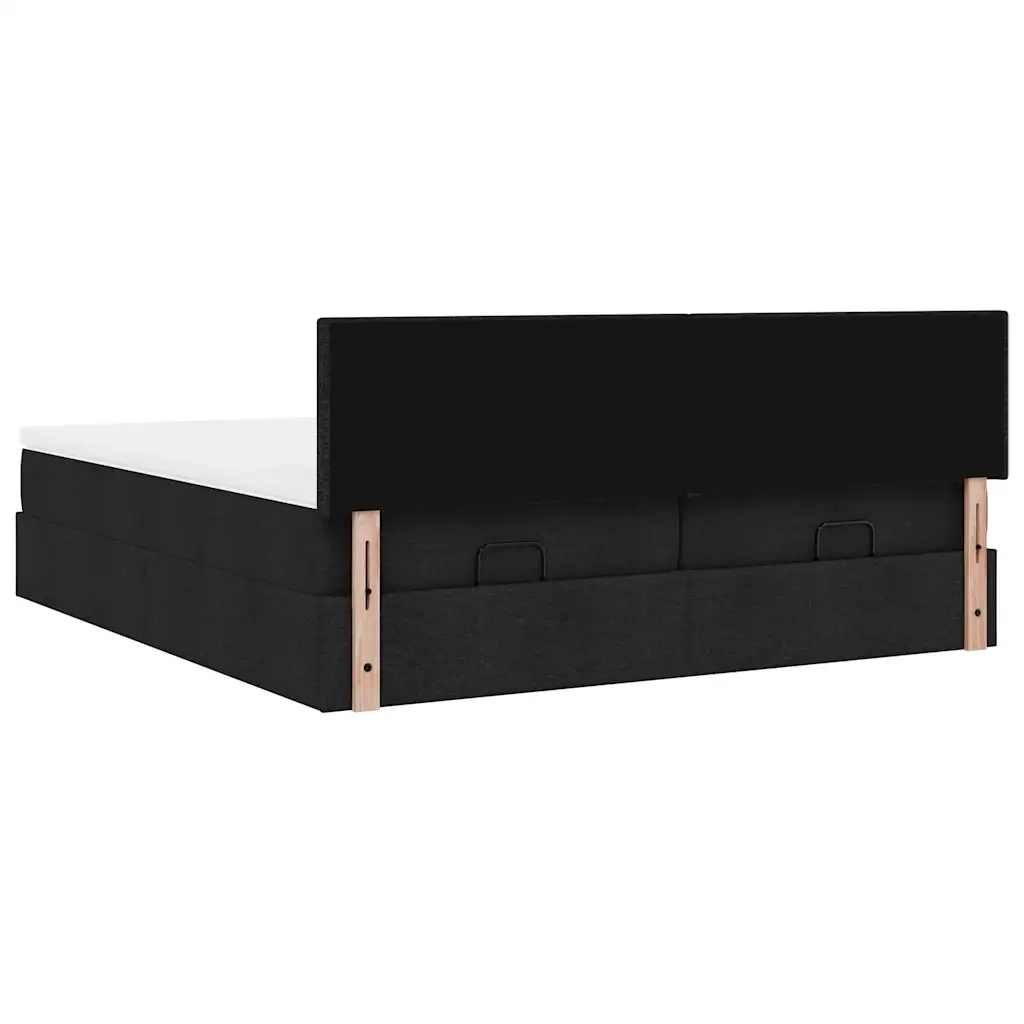 Struttura Letto Pouf con Materassi Nero 200x200 cm in Tessuto 3311982