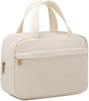 Organizzatore cosmetico con tas di stoffa corda, contenitore di make-up impermeabile con chiusura a cerniera, maniglia, #2 bianco sbreccato