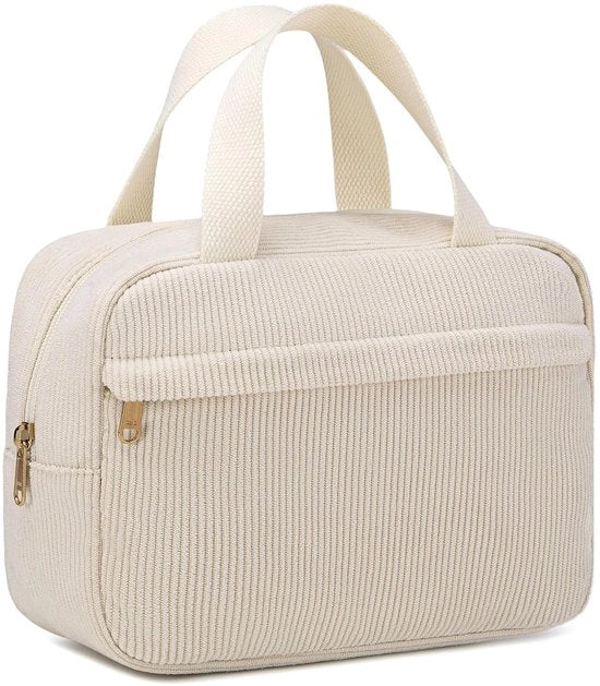 Organizzatore cosmetico con tas di stoffa corda, contenitore di make-up impermeabile con chiusura a cerniera, maniglia, #2 bianco sbreccato