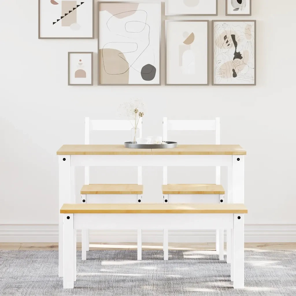 Set da Pranzo 4 pz PANAMA Bianco in Legno Massello di Pino