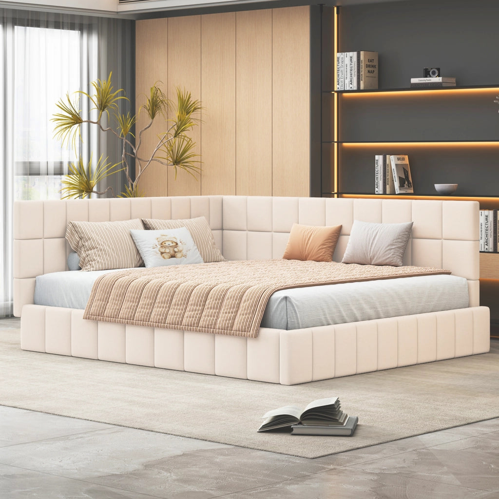 LETTO da giorno 160x200 cm in tessuto beige con rete a doghe