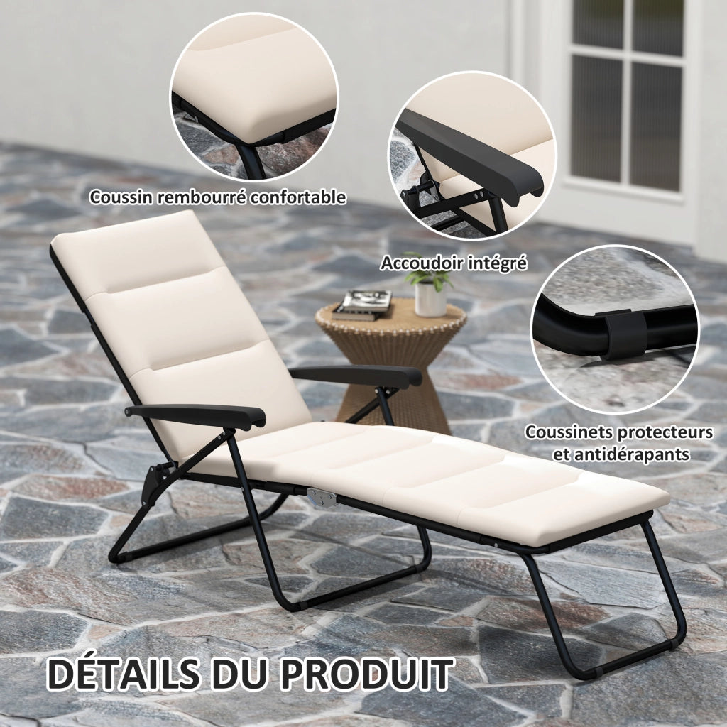 Transat pieghevole inclinabile 6 posizioni con materasso ¨C zephmum ¨C crema acciaio poliestere 153x58.5x89 cm
