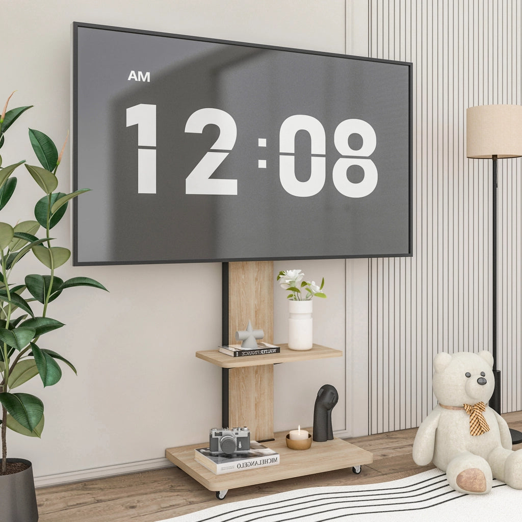 Supporto TV Mobile con Ripiano 32-75 Pollici Altezza Regolabile ¨C Xylo ¨C Rovere 60x40 cm