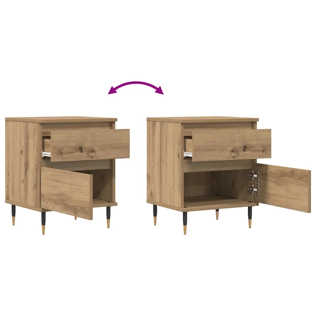 Comodini 2pz Rovere Artigianale 40x35x50 cm Legno Multistrato