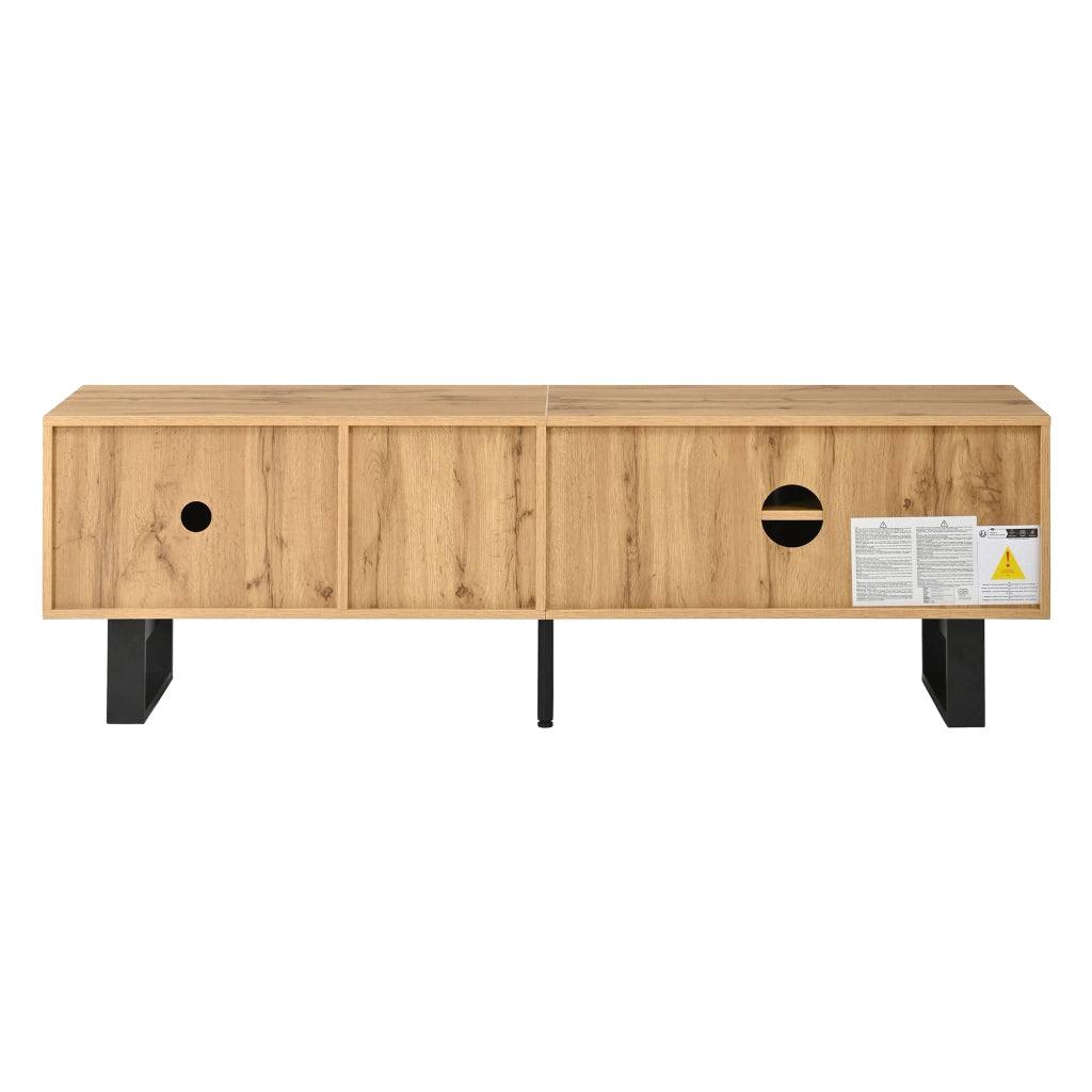 Mobile TV con 3 ante; 2 vani aperti e passacavi; per soggiorno; in legno naturale; 160 × 40 × 50 cm