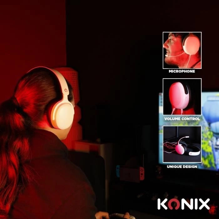Cuffie da gioco - KONIX - Nexus cablate over-ear - Nintendo Switch 2 - Altoparlanti da 40 mm - Microfono - Jack da 3,5 mm - Bianco
