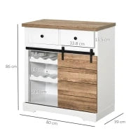 Mobile da Cucina Rustico con 2 Cassetti, Ripiani Aperti e Portabottiglie, in Legno e Metallo, 80x39x86 cm
