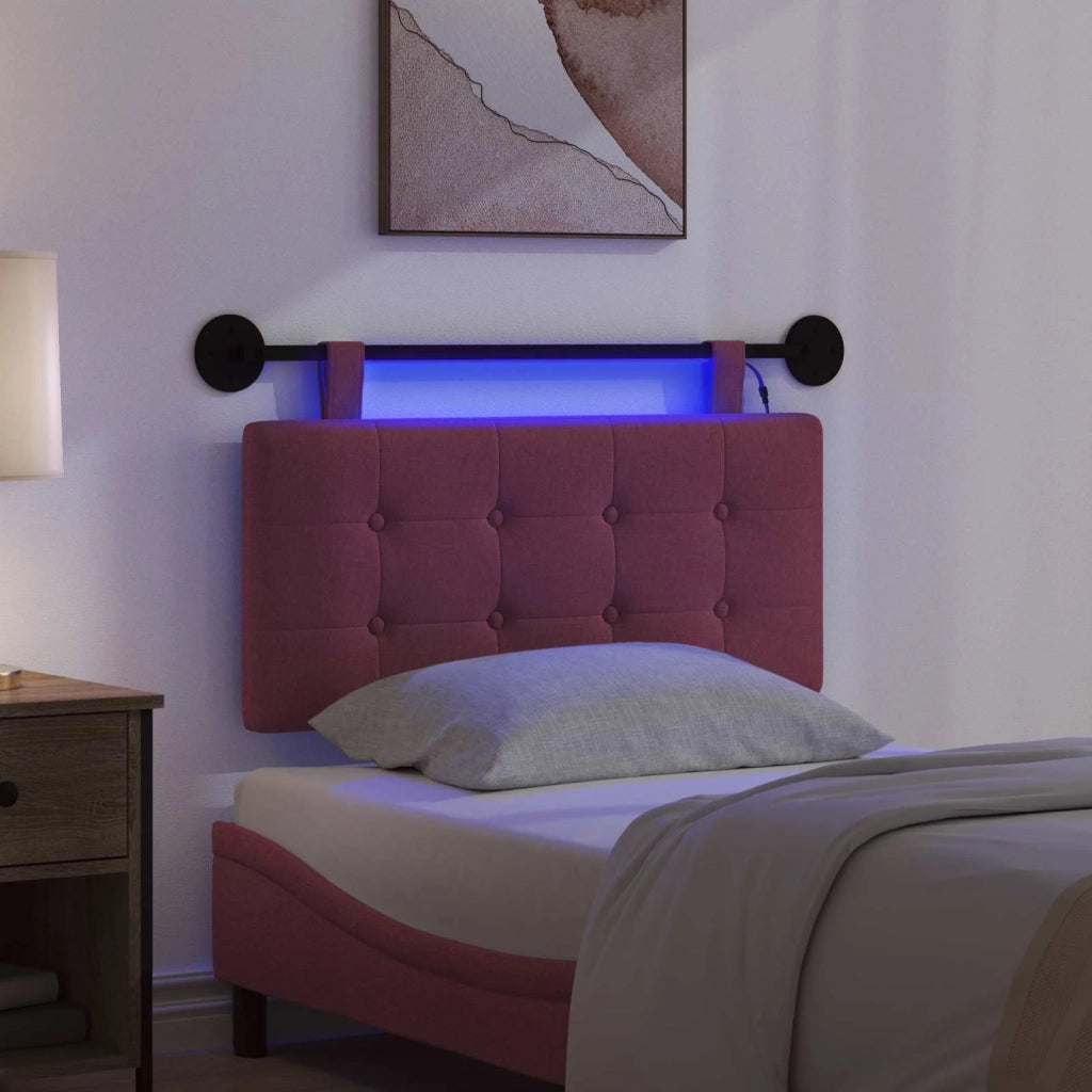 Testiera sospesa Con luce LED Rosso Vino Tessuto