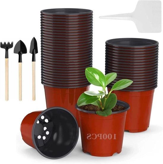 Pannelli di Cultivo in Plastica - 100 pezzi (10 cm) con Fessure di Drenaggio e Pannello Interno per Semi e Steli + 10 Etichette per Piante