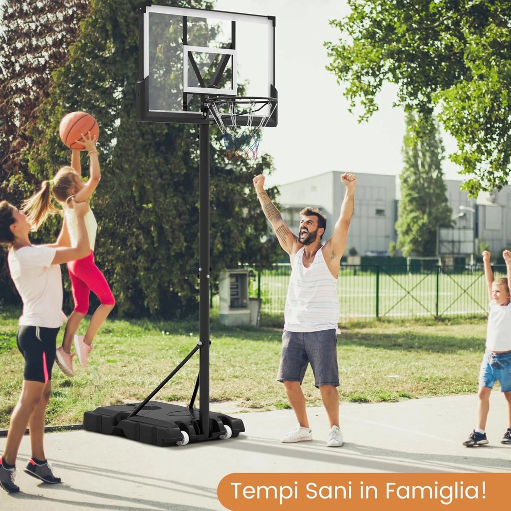 Canestro da Basket Regolabile 160-305 cm in Altezza per Adulti, Canestro con Piantana a Ruote, Canestro con Asta e Base Riempibile per Interno ed Esterno, Nero