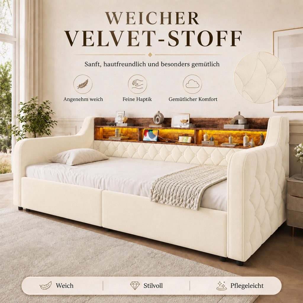 letto imbottito velluto beige 90 x 190 cm