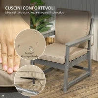 Salotto da Giardino con Divanetto, 2 Poltrone e Tavolino in HDPE con Cuscini, Grigio Scuro