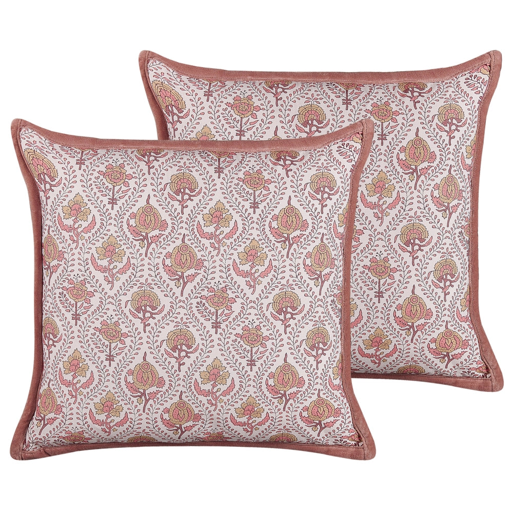 Set di 2 cuscini decorativi cotone motivo floreale 45 x 45 cm profilo decorativo rivestimento sfoderabile accessori decorativi