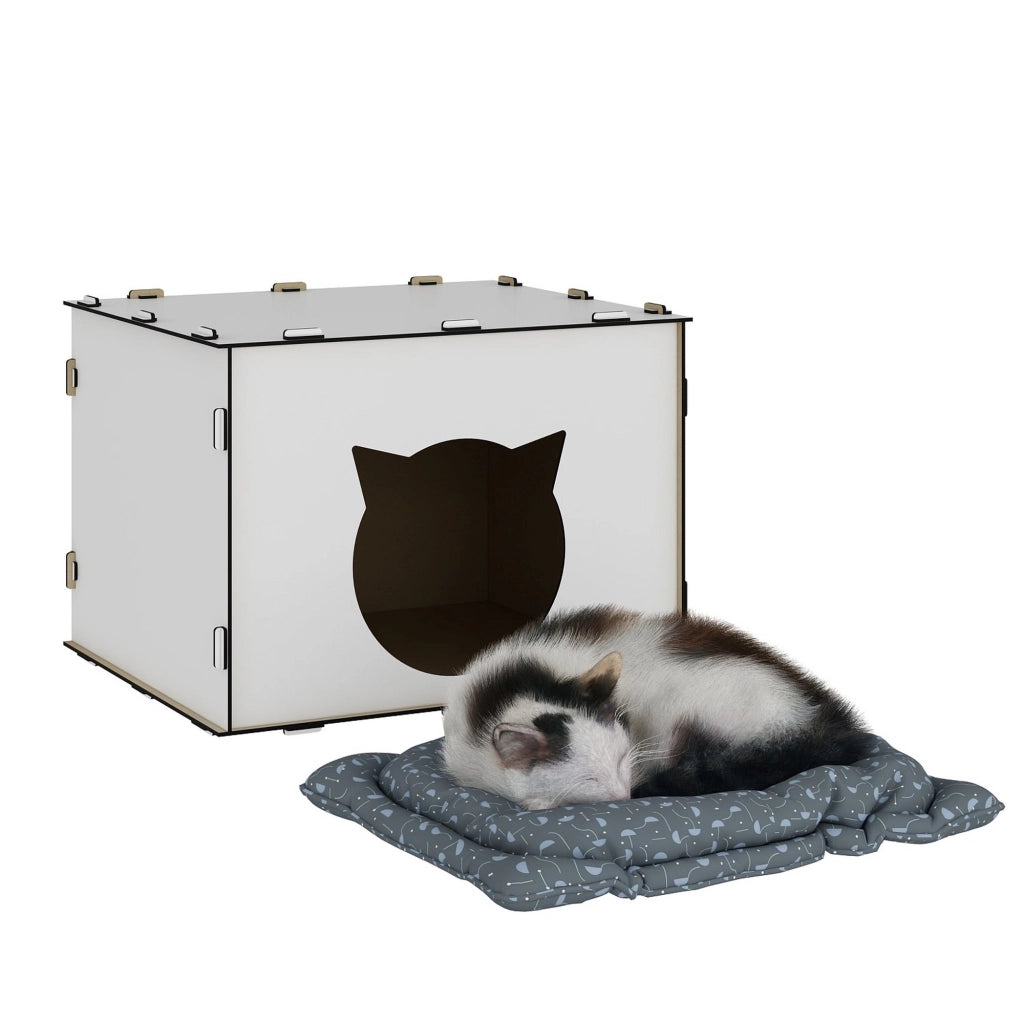 Casetta per Gatti 'Elba' Cuccia a Forma di Cubo in MDF - Bianco [en.casa]