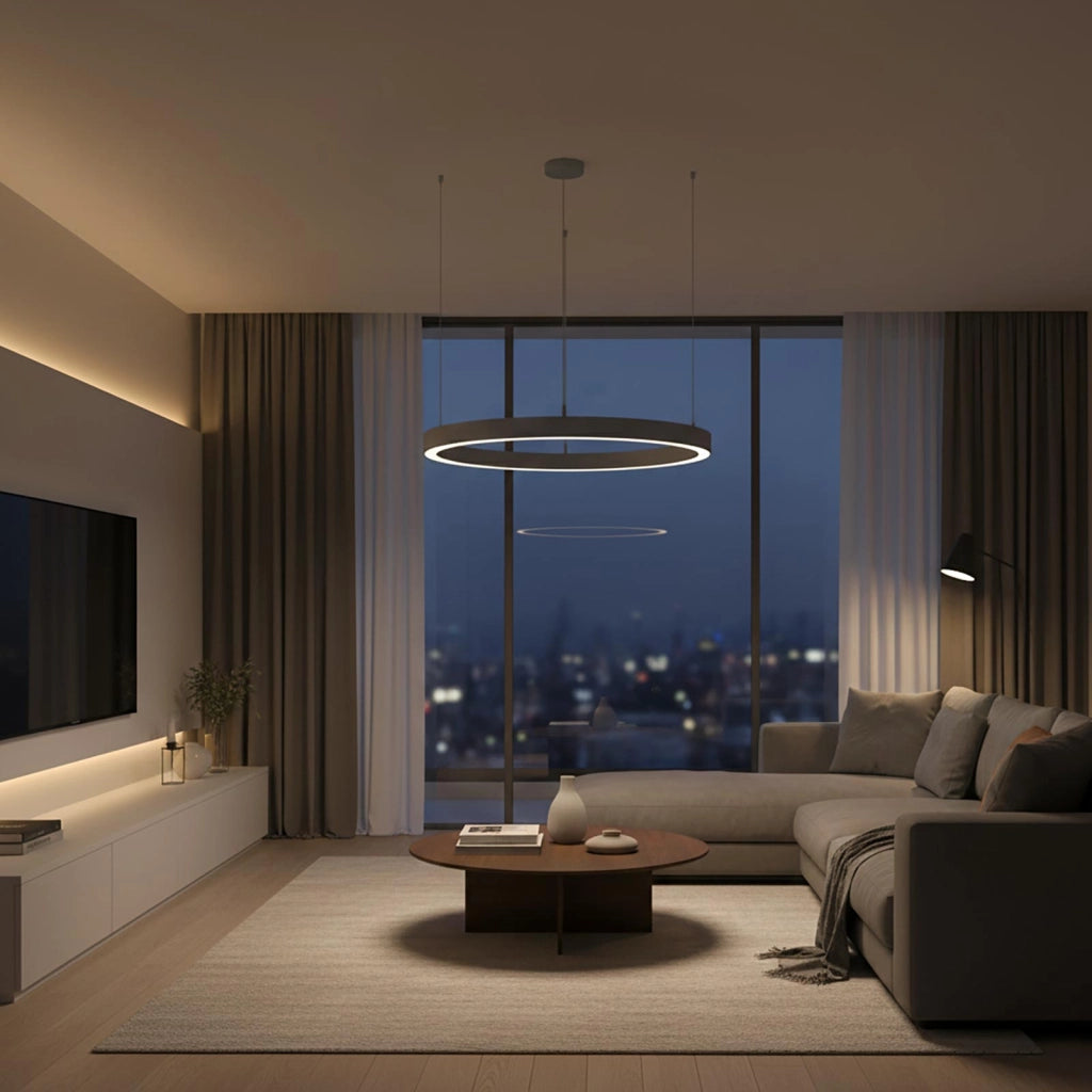 LAUTARO Lampadario LED 59W Pendente Lampada a Sospensione Circolare DALI Dimmerabile 90cm Luce Sala Ricevimento Ristorante Albergo GRIGIO 4000K