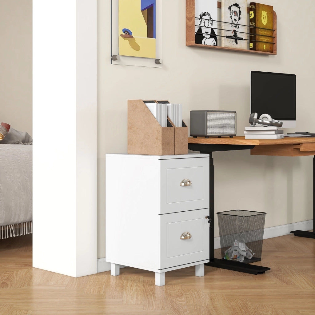 Cassettiera con 2 Cassetti e Serratura ¨C zephmum ¨C Bianco 40x41,5x67,5 cm