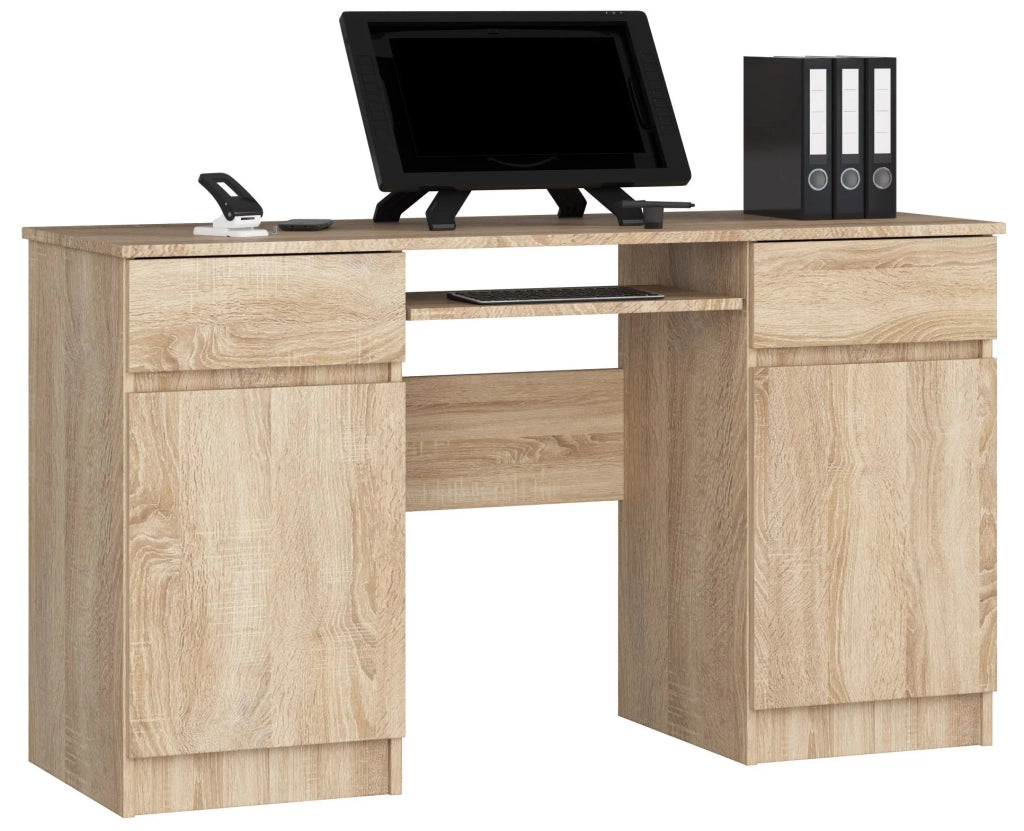Scrivania per computer AKORD A5 Sonoma Quercia 135 cm 2 ante 2 cassetti 135x50x77 cm