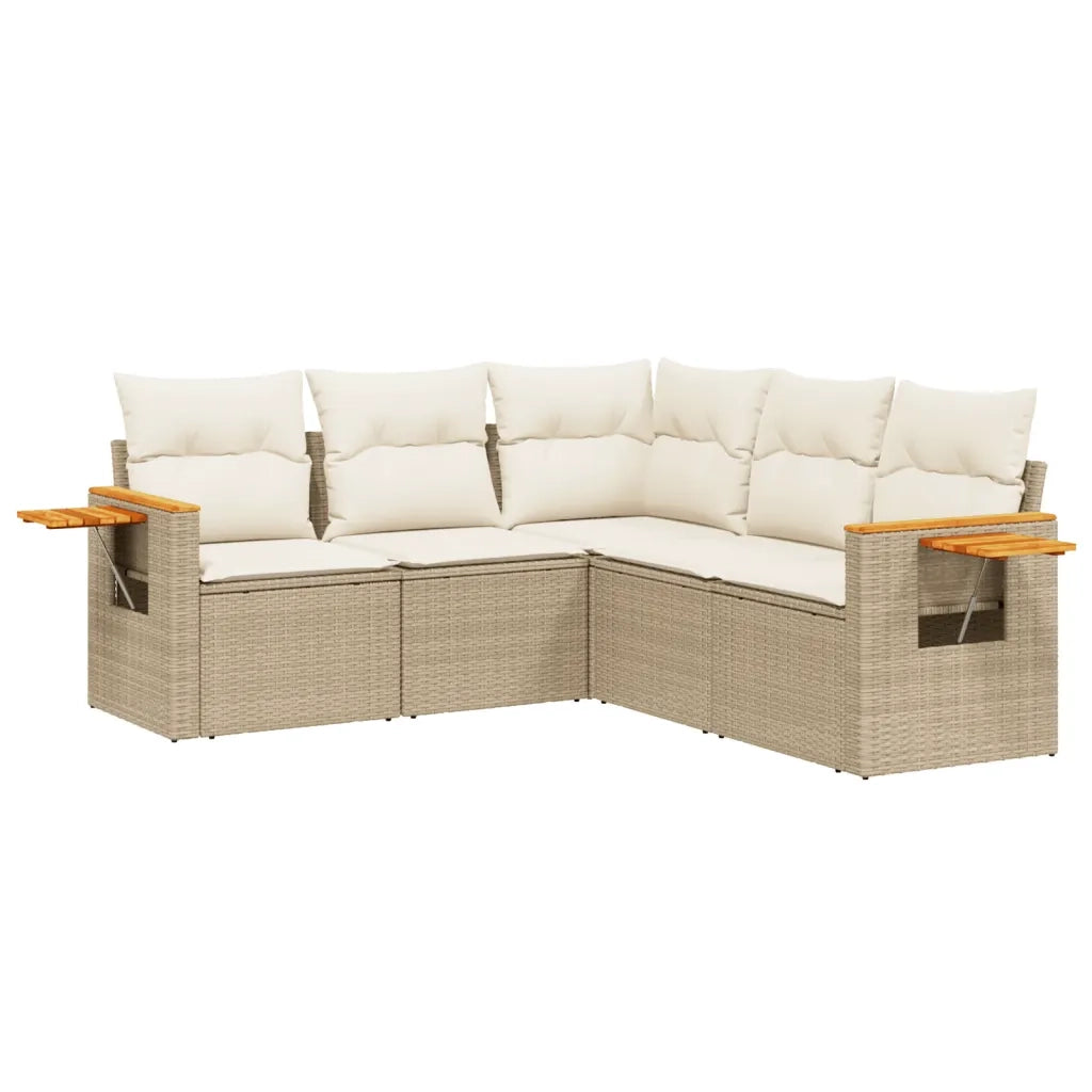 Set Divano da Giardino 5 pz con Cuscini Beige in Polyrattan